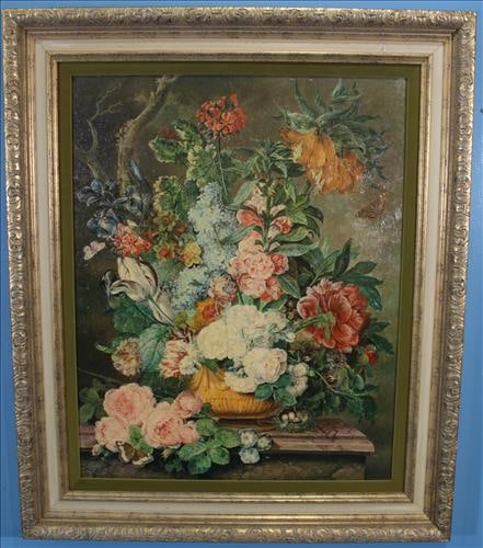 French Oil Painting Still Life of Flowers: French Oil Painting still life of flowers, 44 in. T, 47 in. W