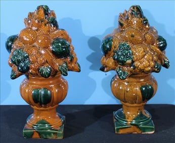 Vintage Pair of Ceramic Fruit Topiaries
