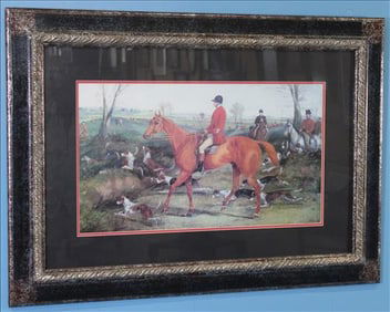 Double Matted Print of Fox Hunting Scene