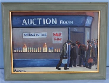 James Downie Oil Painting "Old Ginger Beer Bottle Auction" Signed 2006