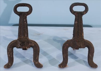 Pair Cast Iron Small Andirons