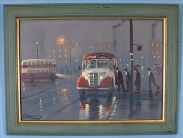 James Downie Oil Painting "Bedford OB Bus" Signed 2006