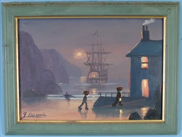 James Downie Oil Painting "Old Cornwall Smugglers" Signed