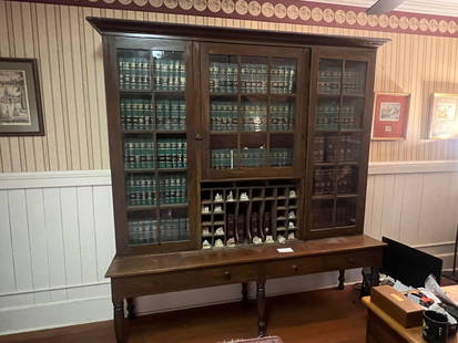Southern Plantation Walnut Secretary Bookcase: Dimensions are 73” x 93” x 11” for top shelves, 28” x 94” x 24” for base. Exceptional plantation-era walnut secretary bookcase featuring a commanding upper cabinet