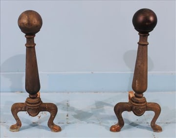 Pair Black Cast Metal and Iron Andirons