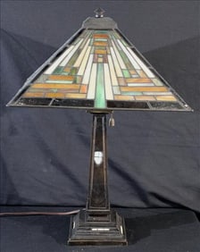 Art and Craft, Tiffany, or Mission Style Lamp with Slag Glass Shade