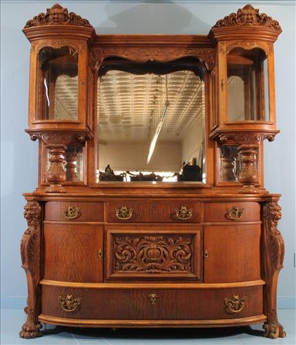 American Oak Beveled Mirrored Sideboard Possibly RJ Horner (1 of 7)