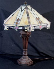 Arts and Crafts, Tiffany, or Mission Style Lamp with Slag Glass Shade