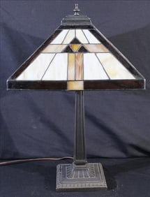 Arts and Crafts, Tiffany, or Mission Style Lamp with Slag Glass Shade