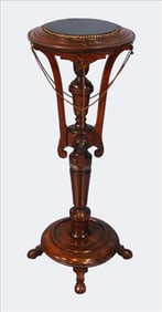 Victorian Carved Walnut Pedestal Stand with Circular Top