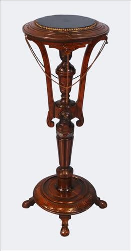 Victorian Carved Walnut Pedestal Stand with Circular Top