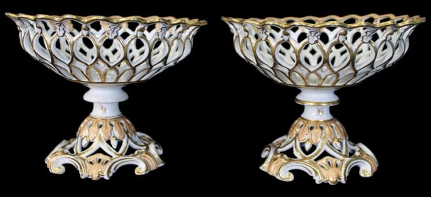 Pair of Old Paris Reticulated Compotes, Mid-19th Century