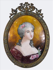 Continental Enamel Miniature Portrait on Copper, likely 18th century