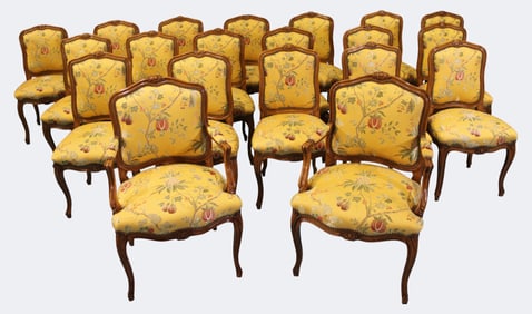Fine Set of 20 Louis XV Style Carved Walnut Chairs