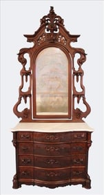 Victorian Mitchell and Rammelsberg Mirror-Back Etagere Marble-Top Rosewood Dresser, c. 1870s