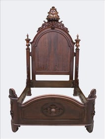Monumental Victorian Mitchell and Rammelsberg Rococo Revival Rosewood Bed, c. 1870