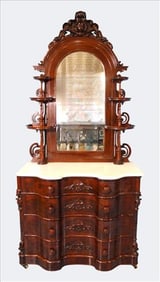 Monumental Renaissance Revival Marble-Top Rosewood Dresser Attr. to Meeks, c. 1860s