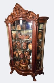 RJ Horner Carved China Cabinet, Rare Cupid (Cherub) Design