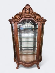 RJ Horner Carved China Cabinet, Rare Cupid (Cherub) Design