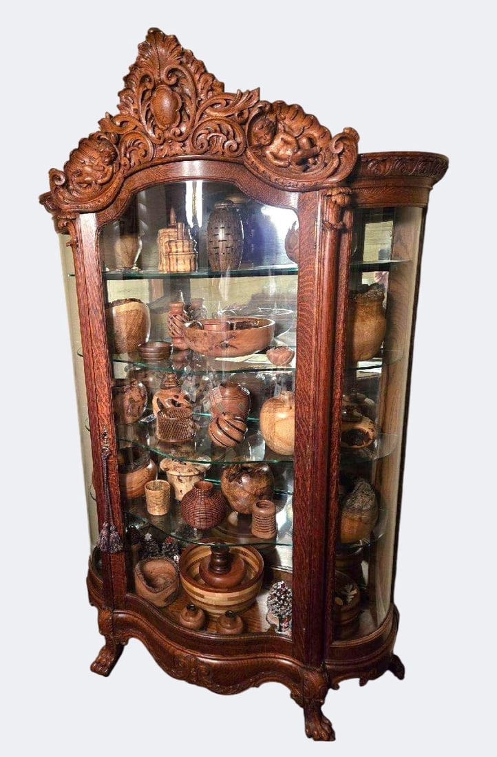 RJ Horner Carved China Cabinet, Rare Cupid (Cherub) Design (1 of 8)