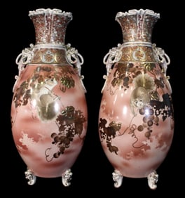 Pair of Antique Japanese Satsuma Vases, Meiji Period, Possibly Kinkozan