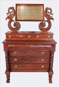Period Federal Mahogany Dressing Chest with Mirror, Early 19th Century