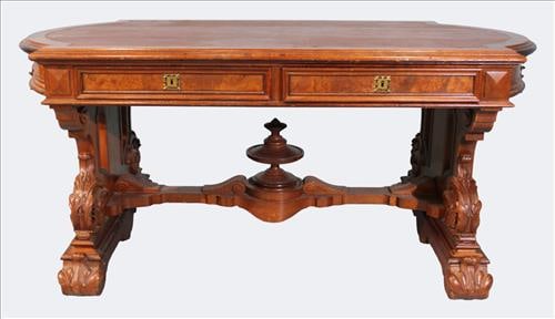 Victorian Carved Walnut Library Table, Mid 19th-Century (1 of 4)