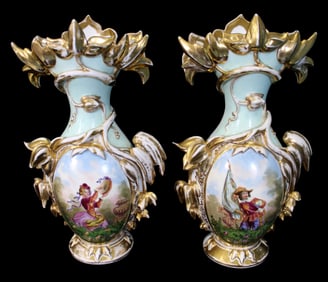 Pair of Old Paris Porcelain Vases, Mid-19th Century