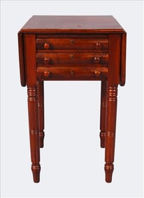 Federal Mahogany Three-Drawer Work Table with Drop Leaves