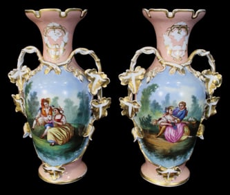 Pair of Old Paris Porcelain Vases, Mid-19th Century
