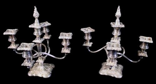 Pair of Silver Plate Five-Light Candelabra