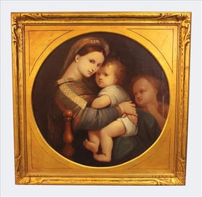 Continental School Oil on Canvas, Madonna and Child with St. John
