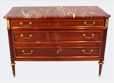French Louis XVI Style Mahogany Commode with Marble Top