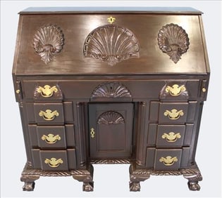 Shell-Carved Block-Front Knee Hole Desk