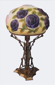 Art Nouveau Style Cameo Glass Table Lamp with Floral Shade