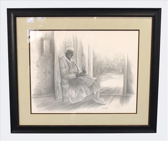 Larry Lebby (American, 1950-2019) Graphite Drawing "Sue Alston - Guardian Angel of Hampton"
