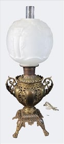 Victorian Brass Electrified Banquet Lamp, Late 19th Century