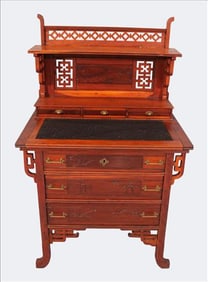 Asthetic Movement Carved Rosewood Desk or Cabinet, Late 19th Century