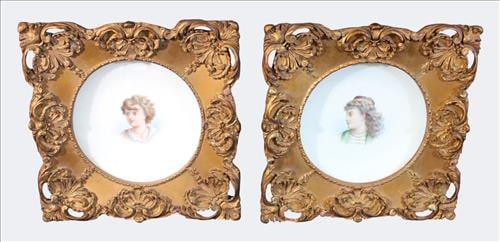 Pair of Minton Porcelain Portrait Plates in Giltwood Frames
