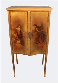 Painted Figural Jewelry or Music Cabinet with Interior Drawers, Early 20th C.