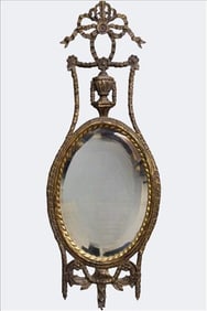 Neoclassical Giltwood Pier Mirror with Urn & Ribbon Crest
