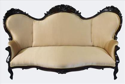 Large Victorian Carved Mahagony Triple-Back Sofa