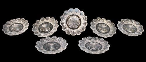 Set of Seven Brilliant Period Cut Glass Salad Plates