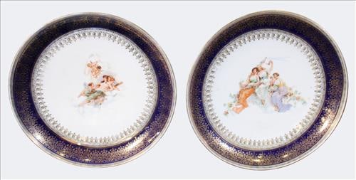 Pair of Royal Vienna Porcelian Charges, Cobalt and Gilt Borders
