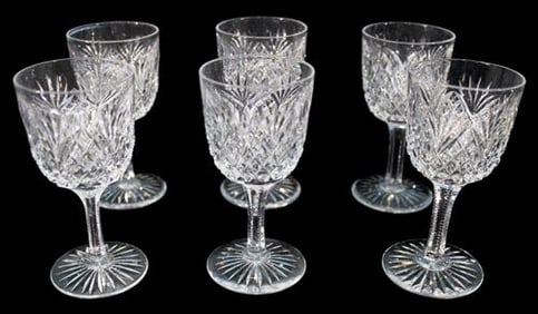 Set of Six American Brilliant Period Cut Glass Wine Stems, ca. 1890–1915