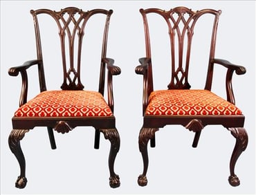 Pair of Chippendale Style Arm Chairs, 20th Century