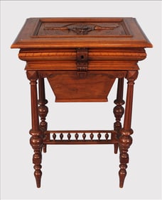 Renaissance Revival Carved Sewing Table with Bird’s-Eye Maple Interior, c. 1870s
