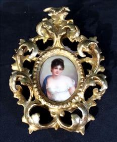 Giltwood Frame with Hand-Painted Porcelain Plaque