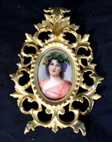 Giltwood Frame with Hand-Painted Porcelain Plaque