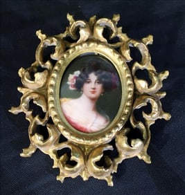 Giltwood Frame with Hand-Painted Porcelain Plaque